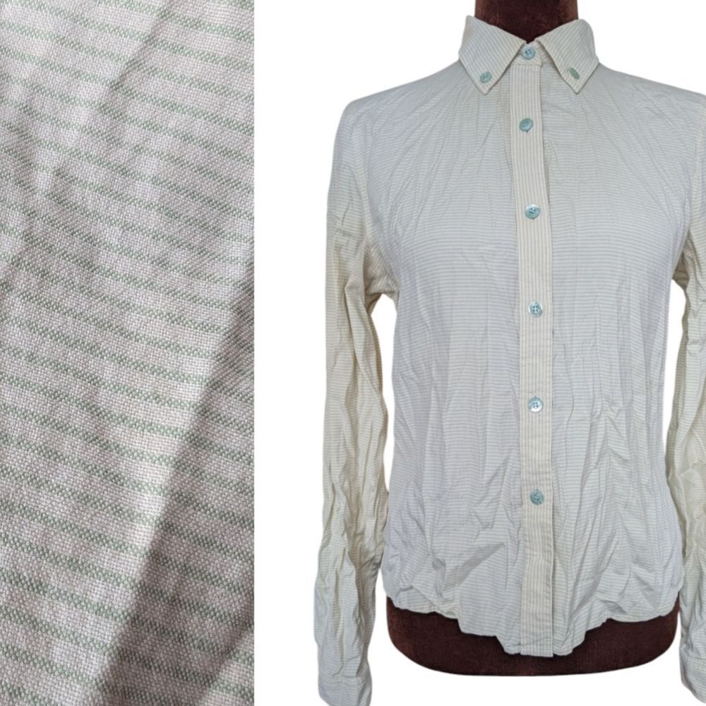 Calvin Klein Silk Blend Micro Stripe Green and White Button Down Size S